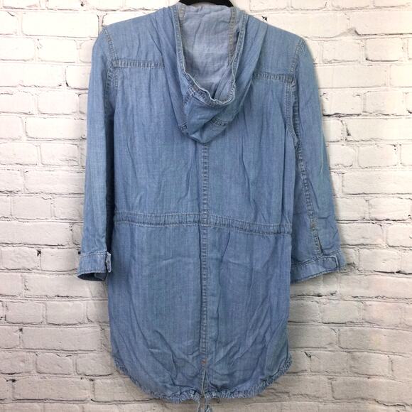 Dittos Women's Chambray Flap Pocket Hooded 3/4 Lightweight Zippered Jacket M - Picture 6 of 15